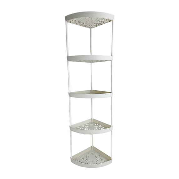 5-Tier Freestanding Corner Shelf Rack, Plastic Bathroom Storage Organizer for Toiletries, Bedroom, Living Room, Small Space Use