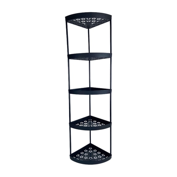 5-Tier Freestanding Corner Shelf Rack, Plastic Bathroom Storage Organizer for Toiletries, Bedroom, Living Room, Small Space Use