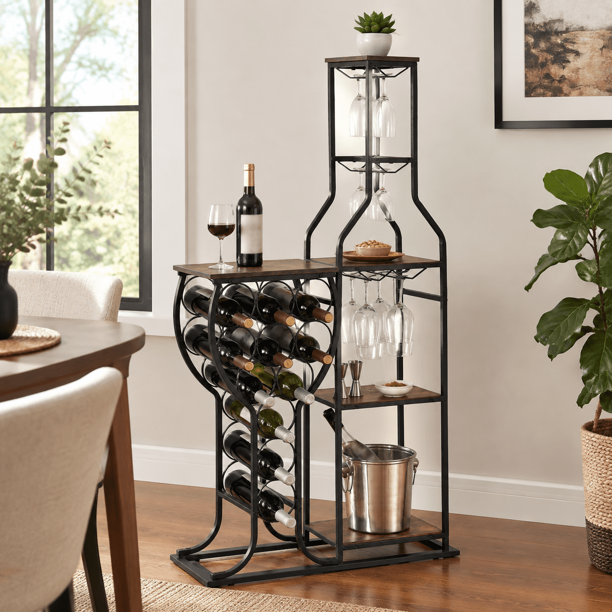 5-Tier Freestanding Wine Rack, Black/Gray, Holds 11 Bottles, Space ...