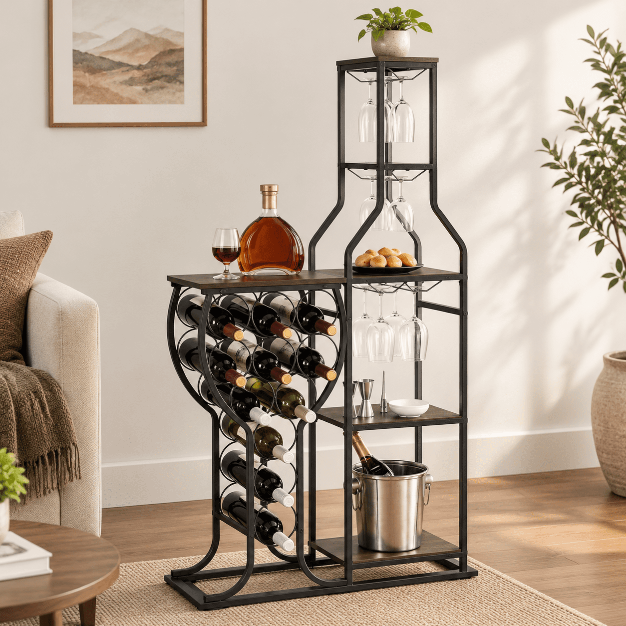 5-Tier Freestanding Wine Rack, Black/Gray, Holds 11 Bottles, Space ...