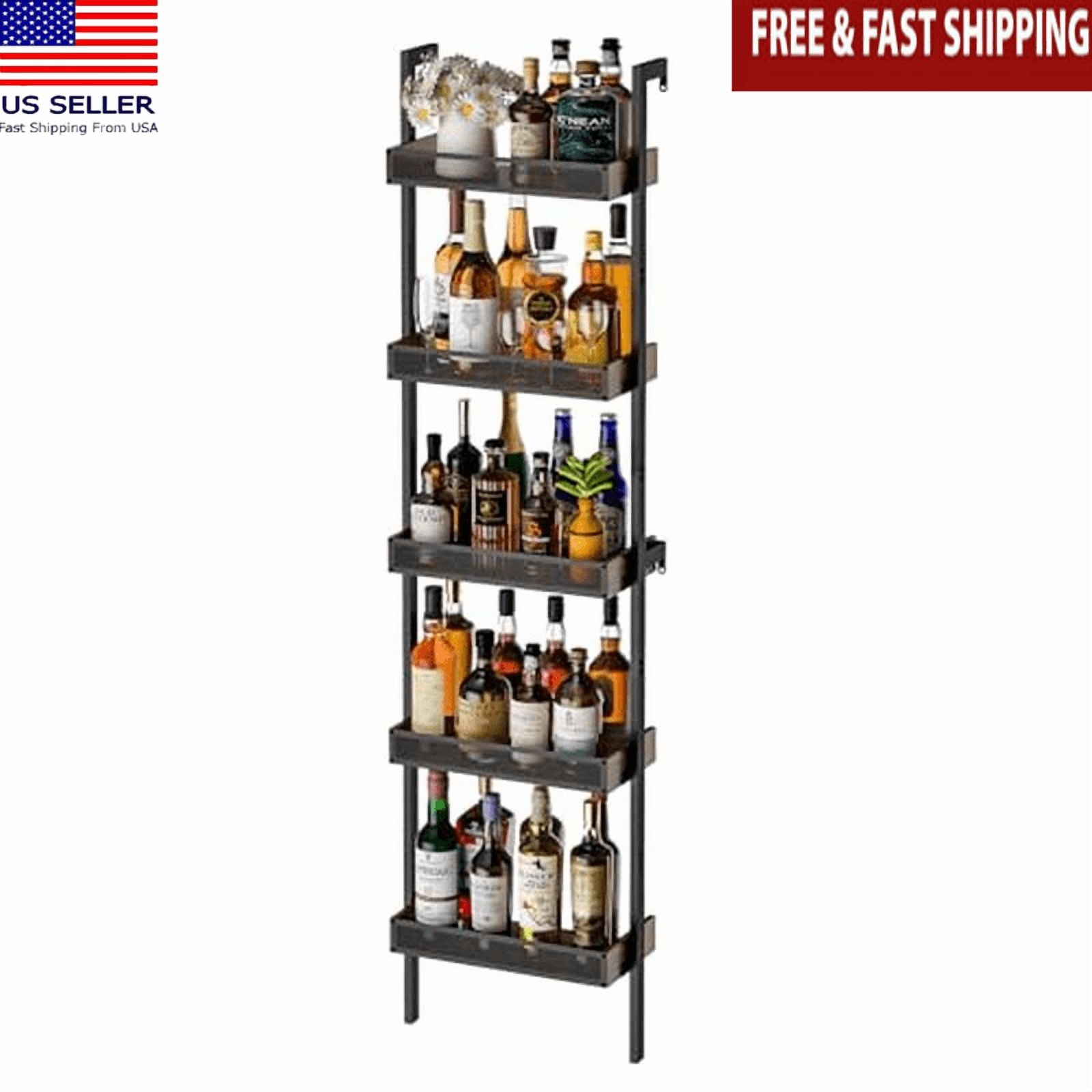 5-Tier Freestanding Wine Rack Holds 50 Bottles Security Storage Kitchen ...