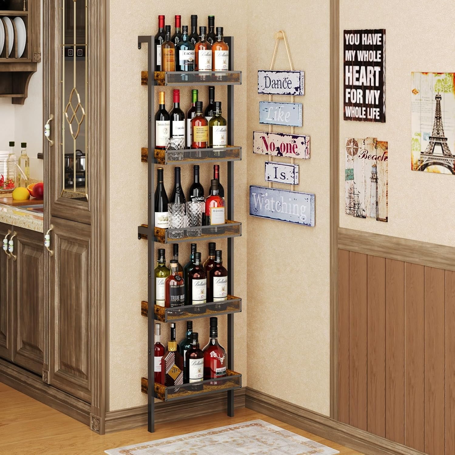 5-Tier Freestanding Wine Racks: 50 Bottles Wine Rack Shelf Wall Mounted ...