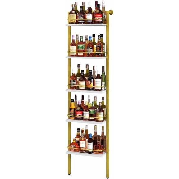 5-Tier Freestanding Wine Racks，Liquor Bottle Display Shelf with Fences, Wall Mounted Floating Shelf Storage Stand for Kitchen, Dining Room, 16.93''L x 7.87''W x 69.68''H