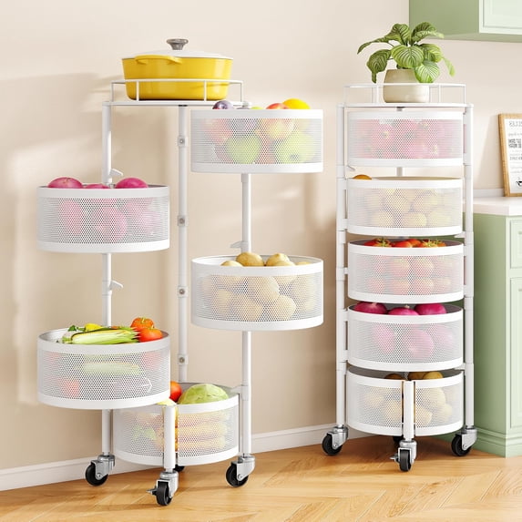 Veg Storage Rack 5-Tier Fruit and Vegetable Basket Bowls for Kitchen, Rotating, White ...