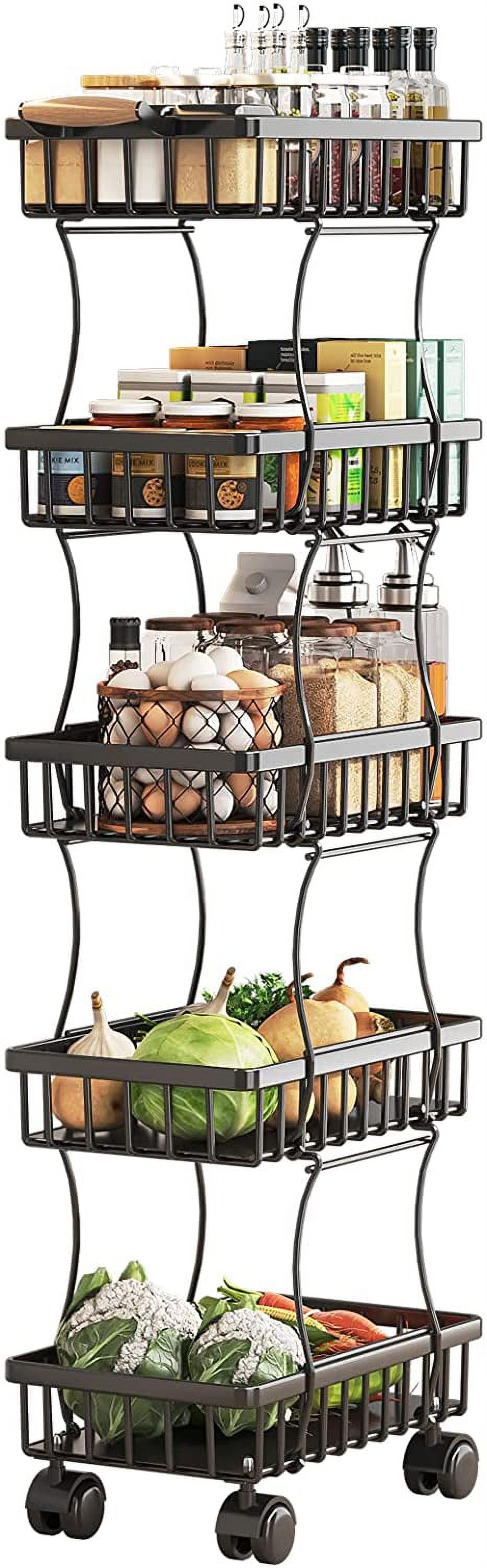 5 Tier Fruit Vegetable Storage Cart, Vegetable Basket Bins, Wire