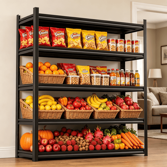5-Tier Garage Shelving, 72"H Metal Storage Shelves, Adjustable, Double-Layer Column with Reinforced Ribs, Heavy-Duty, Capable of Bearing 3000lb, Suitable for Garage, Warehouse, Kitchen Storage