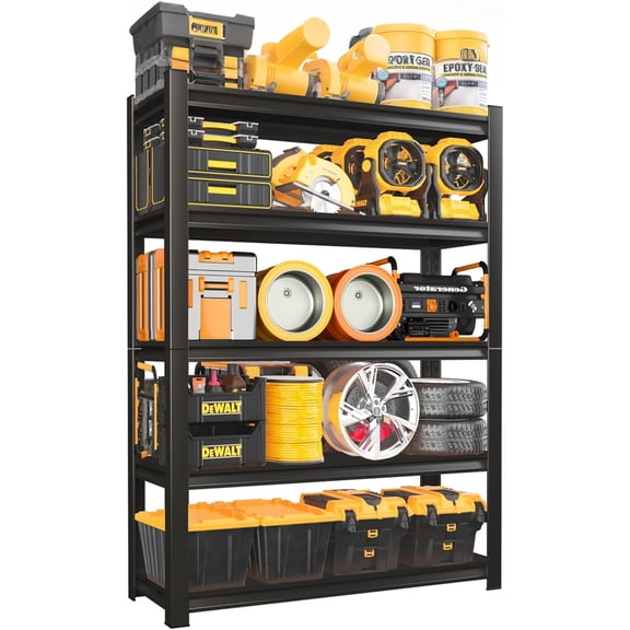 5-Tier Garage Shelving, Easy to Assemble, Adjustable Heavy Duty Garage Storage Shelves Organizer for Basement, Kitchen, Warehouse, 31.5" W*15.8" D*63" H, Black