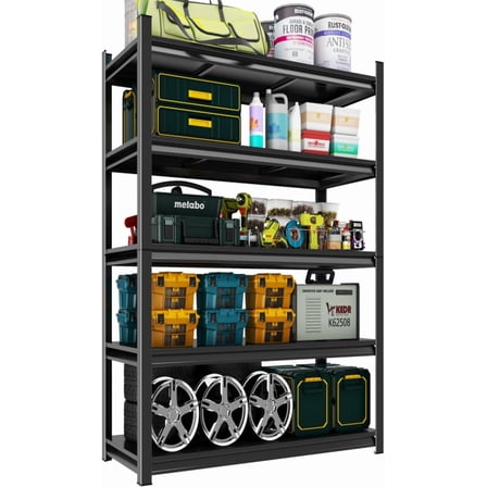 5-Tier Garage Shelving, Heavy Duty Adjustable Metal Storage Shelves Unit, Steel Shelf, 2000 lbs Capacity, Industrial Shelves for Heavy Tools and Equipment (71" H x 36" W x 14" D)