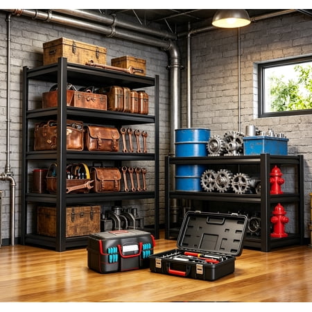 5-Tier Garage Shelving, Storage Shelves 3000 lbs, Metal Garage Shelving Easy Assembly, Adjustable Garage Storage Organization Shelf for Warehouse, Basement, Pantry, Black, 72"H x 46"W x 20"D