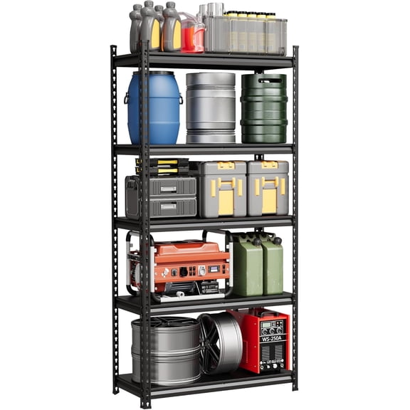 5-Tier Garage Shelving Unit, Adjustable Steel Utility Storage Rack with Metal Shelves, 3850 LBS Total Capacity, for Garage, Warehouse, Pantry & Basement, 36"W x 16"D x 72"H, Heavy Duty, Black