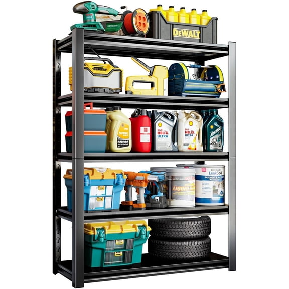 5 Tier Garage Shelving Units 72"H Storage Adjustable Shelves 2000LBS Heavy Duty Metal Shelves Utility Industrial Shelving Rack for Garage Warehouse Pantry Basement,Black (15.7"D×35.4"W×72"H)