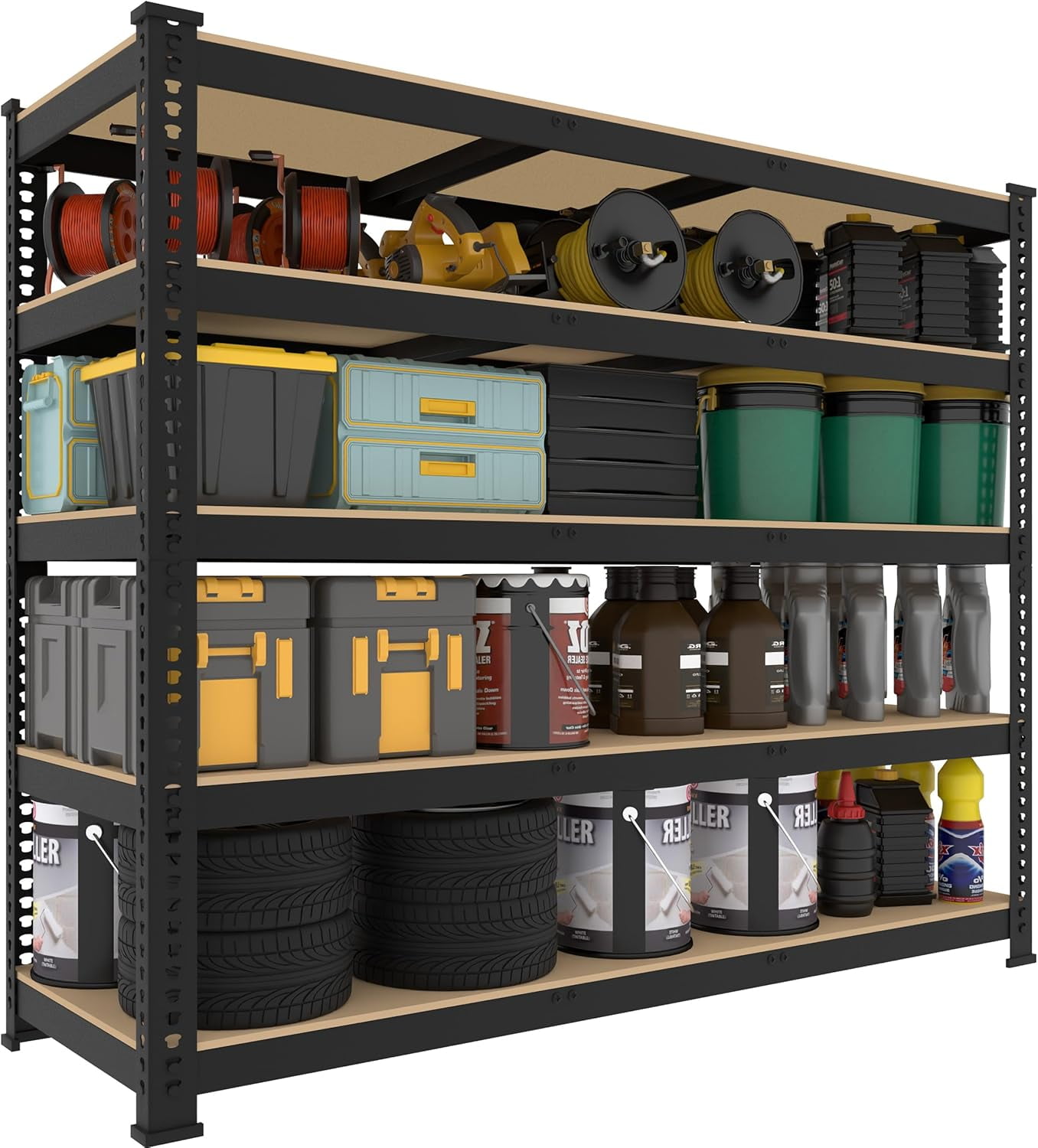 5 Tier Garage Storage Shelves - Adjustable Heavy Duty Metal Shelving ...