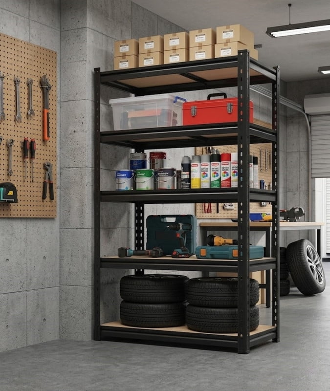 5-Tier Garage Storage Shelves, Heavy Duty Adjustable Shelving Unit, 60" H Garage Rack， 2400lbs Metal Utility Shelves for Warehouse, Basement, Pantry, Home Organization