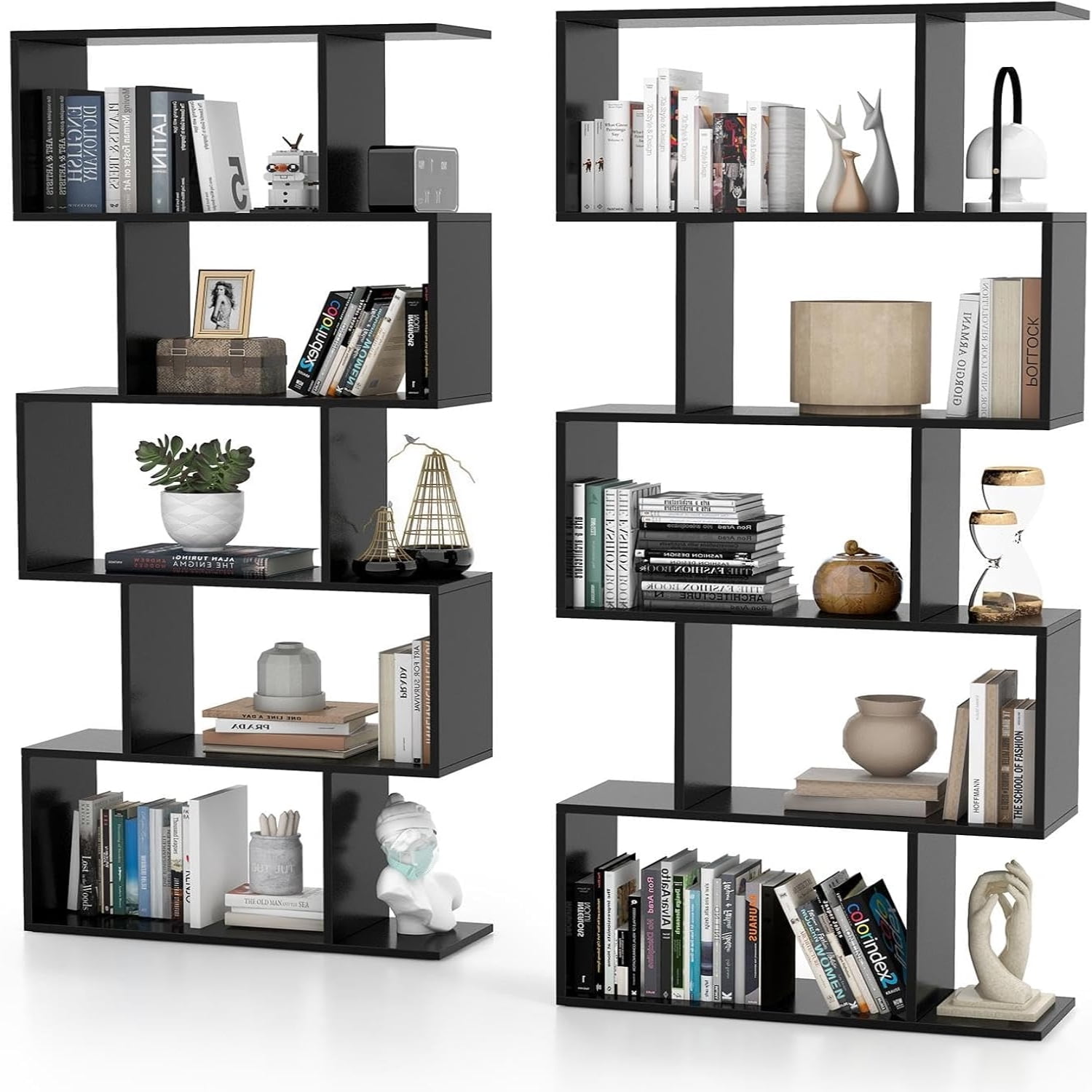 5Tier Geometric Bookcase 62.5\u201D Freestanding Room Divider