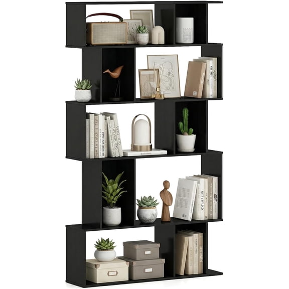 5-Tier Geometric Bookcase, S-Shaped Bookshelf with 10 Open Storage Cubes, Modern Room Divider Shelves, 62 Tall Decorative Display Shelf for Living Room Home Office