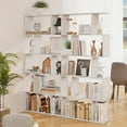 thumbnail image 1 of 5 Tier Geometric Bookcase, S Shaped Bookshelf, Modern Decorative Storage Shelving, Wooden Room Divider Bookcase, 62.5" Tall Staggered Display Book Shelf for Living Room (2, White), 1 of 9