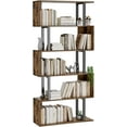 thumbnail image 1 of 5-Tier Geometric Bookcase,S Shaped Bookshelf, Wood Decorative Storage Shelving, Modern Freestanding Display Shelves, Tall Book Shelf Unit for Living Room Bedroom, Rustic Brown, 1 of 14