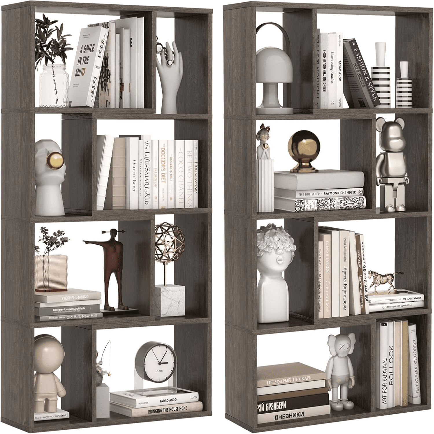 5 Tier Geometric Bookshelf 48\u201DH Freestanding 8Cube Open Bookcase