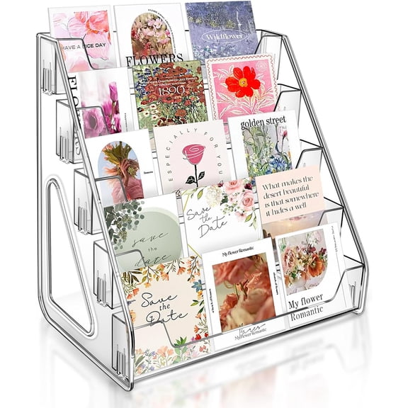 5-Tier Greeting Card Display Stand, Multi-Purpose Organizer for Postcards/Brochures/Photos Countertop Retail Rack Counter Tabletop Display Supplies