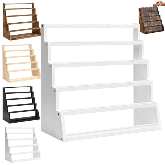 5 Tier Greeting Card Display Stand Postcard Display Stand Acrylic Card Display Rack Wooden Retail Display Holder Magazine Organizer Rack Sticker Display Stands,white