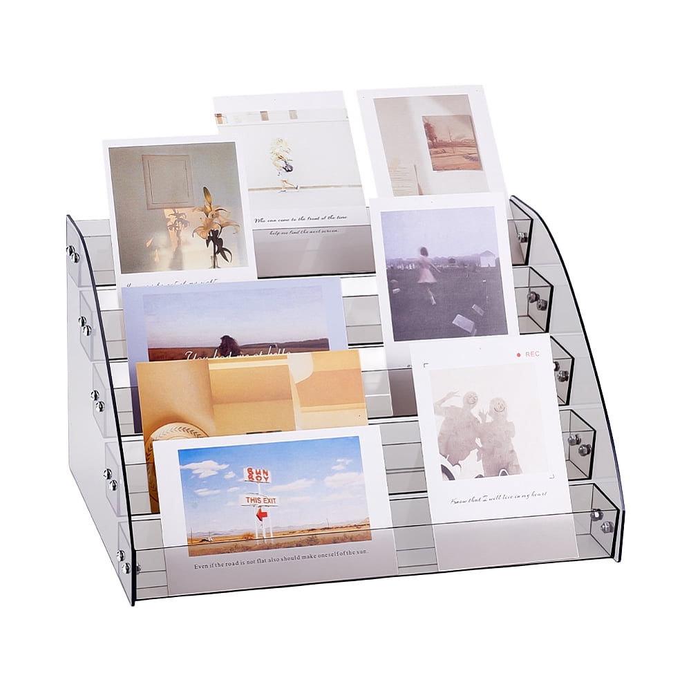 greeting card display cases 3 Tier Black Acrylic Stand Greeting Card Organizer Postcard Display Rack Sticker Display Stand Card Display Shelf Retail Display Stand for Craft Show Vendors Event Counter Table (black) or post cards with our 48 Pocket Spinner Rack 5-Tier Greeting Card Display Stands