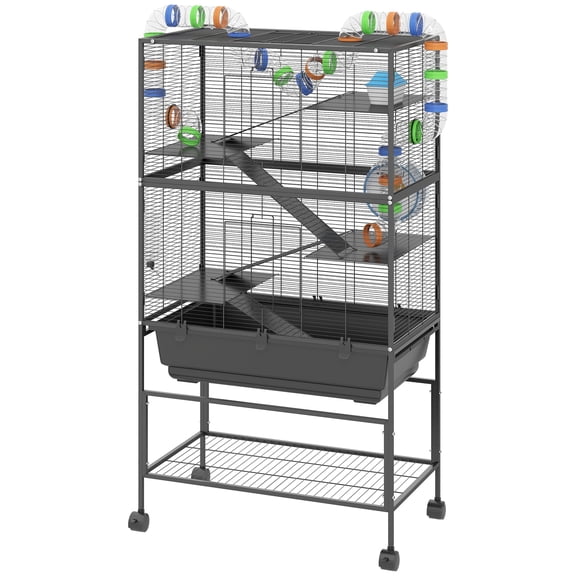 5 Tier Hamster Cage, Rolling Rat Cage with Deep Tray, Storage Shelf, Big Exercise Wheel, Hut, Tube System