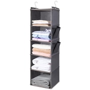 5-Tier Hanging Closet Organizer with 2 Side Pockets, Foldable Fabric Closet Storage Shelves, Space-Saving Hanging Closet Organizer for Clothes, Shoes, Sweaters,