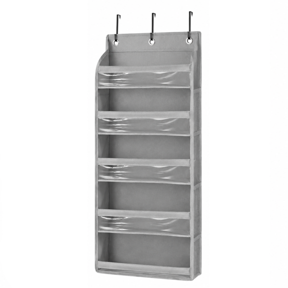 5-Tier Hanging Thread Holder with PVC Window & Side Pockets, Sewing and Embroidery Thread Organizer Over The Door Spools Cones Rack Rack Storage for Large Spools Serger Quilting(Gray)