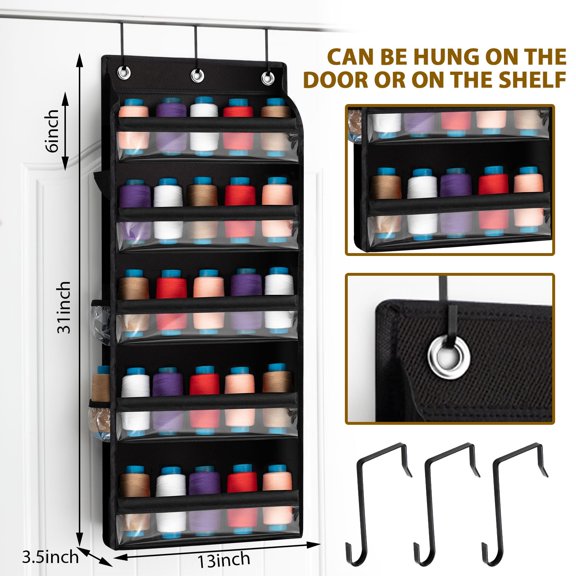 5-Tier Hanging Thread Organizer with PVC Window and Side Pocket Black