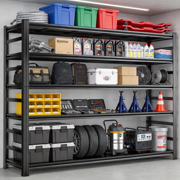 5-Tier Heavy Duty Adjustable Metal Garage Storage Shelving Unit, Total 3000 Lbs Load Capacity, 35.4"W×15.7"D×71.2"H Black Organizer Rack for Basement Warehouse Storage