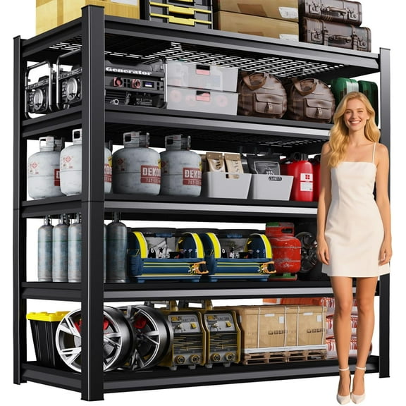5-Tier Heavy Duty Adjustable Storage Shelves Unit, 3000LBS Capacity, 72"H x 46"W x 19.5"D, Black
