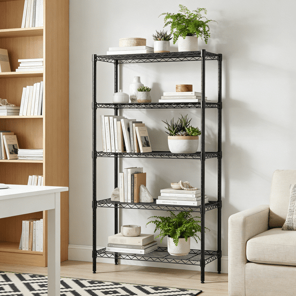 5-Tier Heavy-Duty Adjustable Wire Shelving Unit, Rust-Resistant Metal Storage Rack for Kitchen Garage Pantry (29.53"D x 13.78"W x 59.06"H)