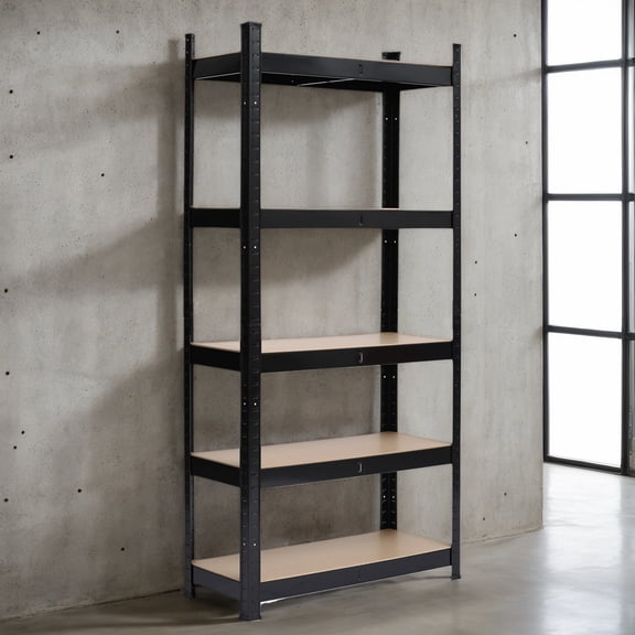 5-Tier Heavy Duty Black Metal Storage Shelving Rack, Industrial Organizer for Garage & Workshop