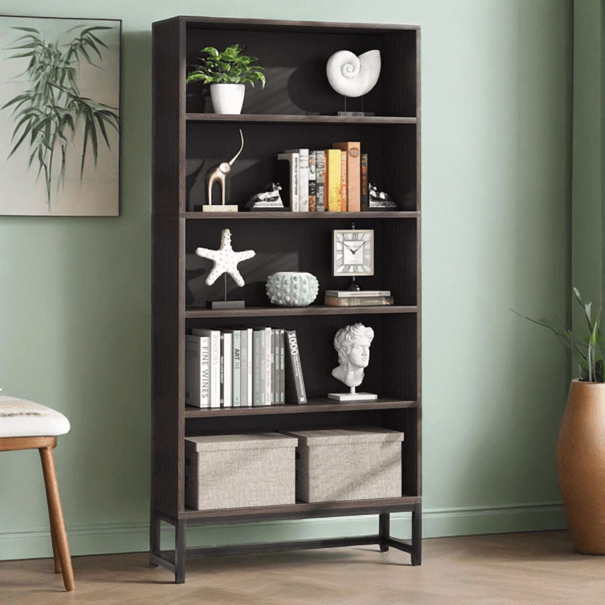 5-Tier Heavy-Duty Bookshelf, 529lb Total Capacity, Anti-Tip Kit & Adjustable Feet, for Home Office/Library/Living Room