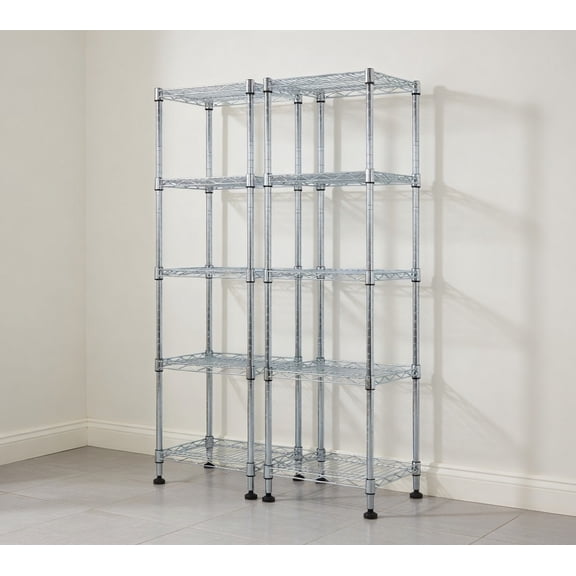 5-Tier Heavy Duty Chrome Wire Corner Shelving Unit, Adjustable Metal Storage Rack for Small Spaces - Set of 2