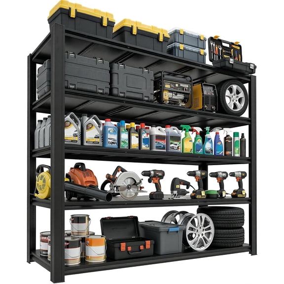 5-Tier Heavy Duty Garage Shelving, 5000LBS Capacity, 84" H x 62" W x 24" D, Boltless Adjustable Metal Storage Rack for Garage, Warehouse, Basement, Shop, Pantry, Black