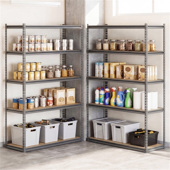 5 Tier Heavy Duty Garage Shelving Unit 2200 LBS Total Load Capacity Boltless Storage Rack Gray Adjustable