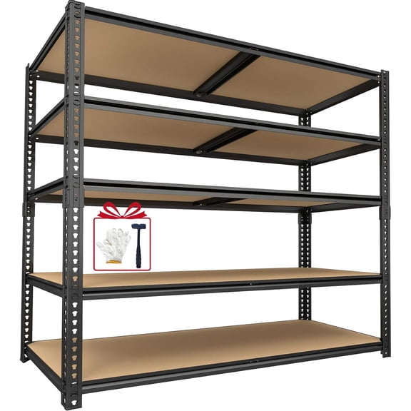 5-Tier Heavy Duty Garage Shelving Unit, 2400 lbs Capacity, 72" H x 40" W x 20" D, Boltless Interlocking Design