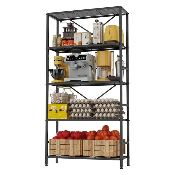 5-Tier Heavy Duty Garage Shelving Unit,Standing Storage Shelf,Metal Wire Rack Shelf Suitable for Laundry Rooms,Bathrooms,Kitchen Storage Rooms,Wardrobes(Black,37.8L x 14W x 65.7H)