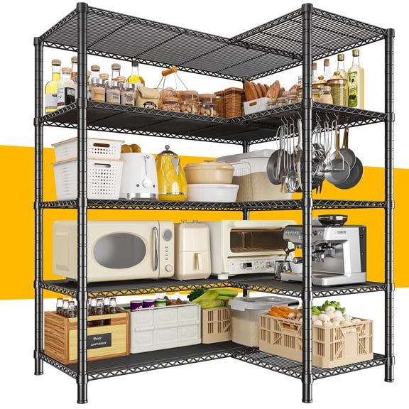 melmine 5-Tier Heavy Duty L-Shape Wire Shelving Unit,52.4"W x 13.8"D x 70.8"H Adjustable Metal Storage Rack,1400lbs Garage & Pantry Organizer