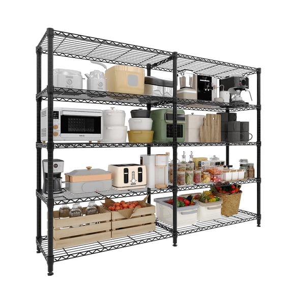 5-Tier Heavy Duty L-Shaped Wire Shelving Unit, 1325 lb Capacity Adjustable Storage Rack for Garage, Pantry & Warehouse