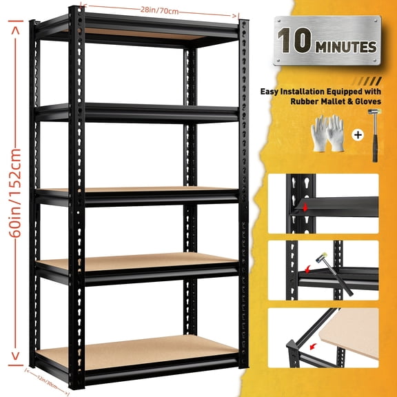 5-Tier Heavy-Duty Metal Garage Shelving - 2000/2500LBS Capacity Adjustable Utility Rack for Kitchen Warehouse Basement
