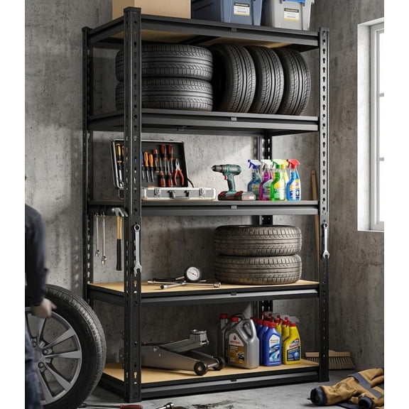 5-Tier Heavy Duty Metal Garage Shelving Unit, 1500lbs Capacity, Adjustable Storage Rack, Metal Storage Shelving Utility Rack, 28" L x 12" W x 60" H