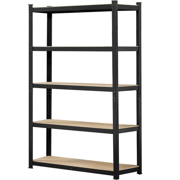 5 Tier Utility Storage Shelves Metal Adjustable Garage Rack, Heavy Duty Shelving Unit for Shed Warehouse Living Room Office, Black