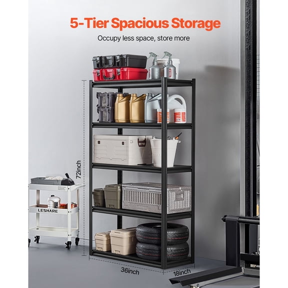 5-Tier Heavy Duty Metal Shelving Unit,2000 lb Capacity,18x40x72 "es,Adjustable Garage Storage Rack for Warehouse,Kitchen,Basement,Black