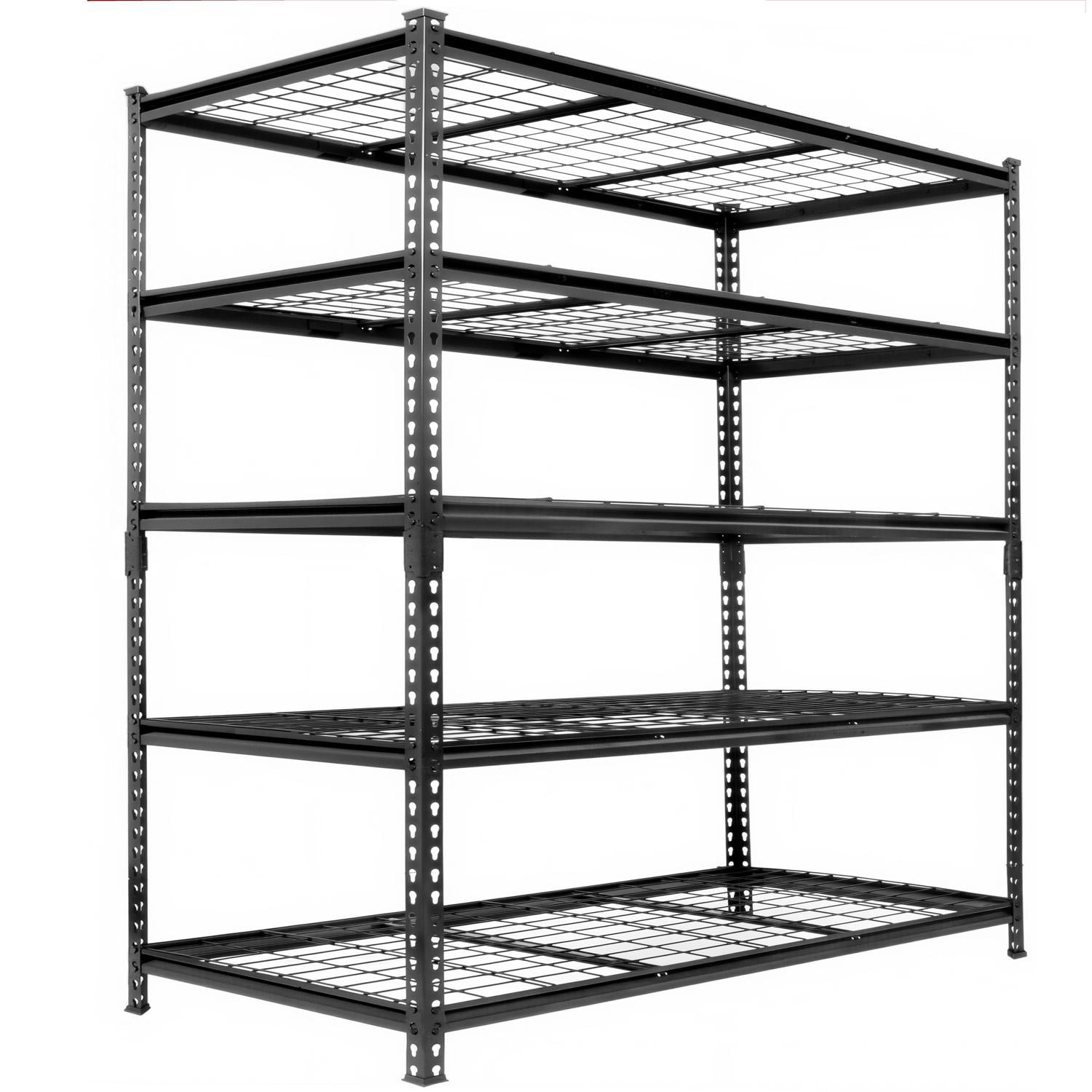 5 Tier Heavy Duty Metal Shelving Unit, 4000 lb Capacity Adjustable Storage Rack, Boltless Assembly for Garage Warehouse, Black, 48W x 24D x 72H Inches