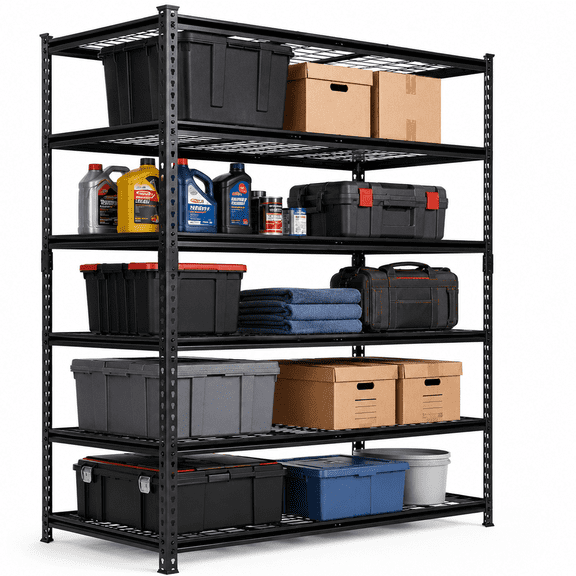 5-Tier Heavy Duty Metal Shelving Unit, 48"W x 24"D x 72"H Adjustable Storage Rack, 4000 lbs Capacity Boltless Steel Shelving for Garage, Warehouse, and Workshop, Black