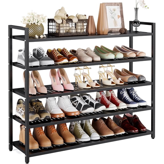 5-Tier Heavy Duty Metal Shoe Rack, 200 lbs Load Capacity Shoe Organizer with Reinforced Steel Tubes, No-Wobble Free Standing Shoe Shelf for Entryway, Closet, Bedroom, Dorm  Easy Assembly, Black