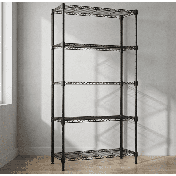 5 Tier Heavy Duty Metal Storage Shelves, 14"D x 30"W x 60"H Wire Shelving Unit, 2000 LBS Total Capacity Adjustable Garage Storage Rack, Black