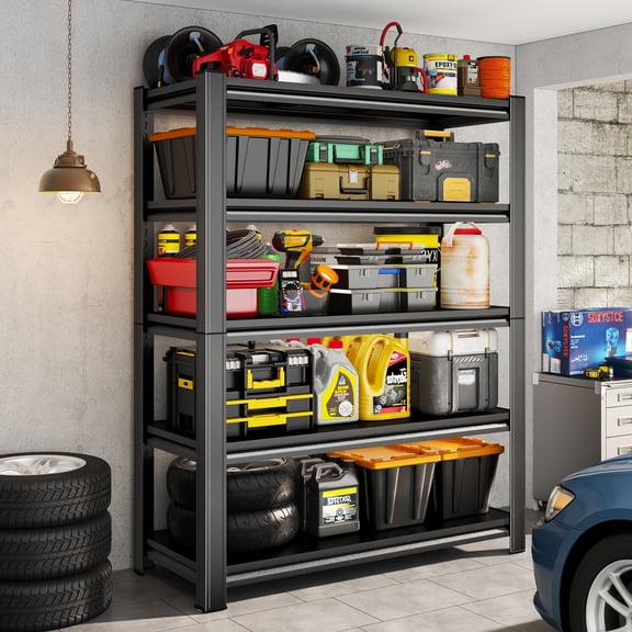 5 Tier Heavy Duty Metal Storage Shelves 2000 LBS Capacity Adjustable Garage Shelving Unit Black